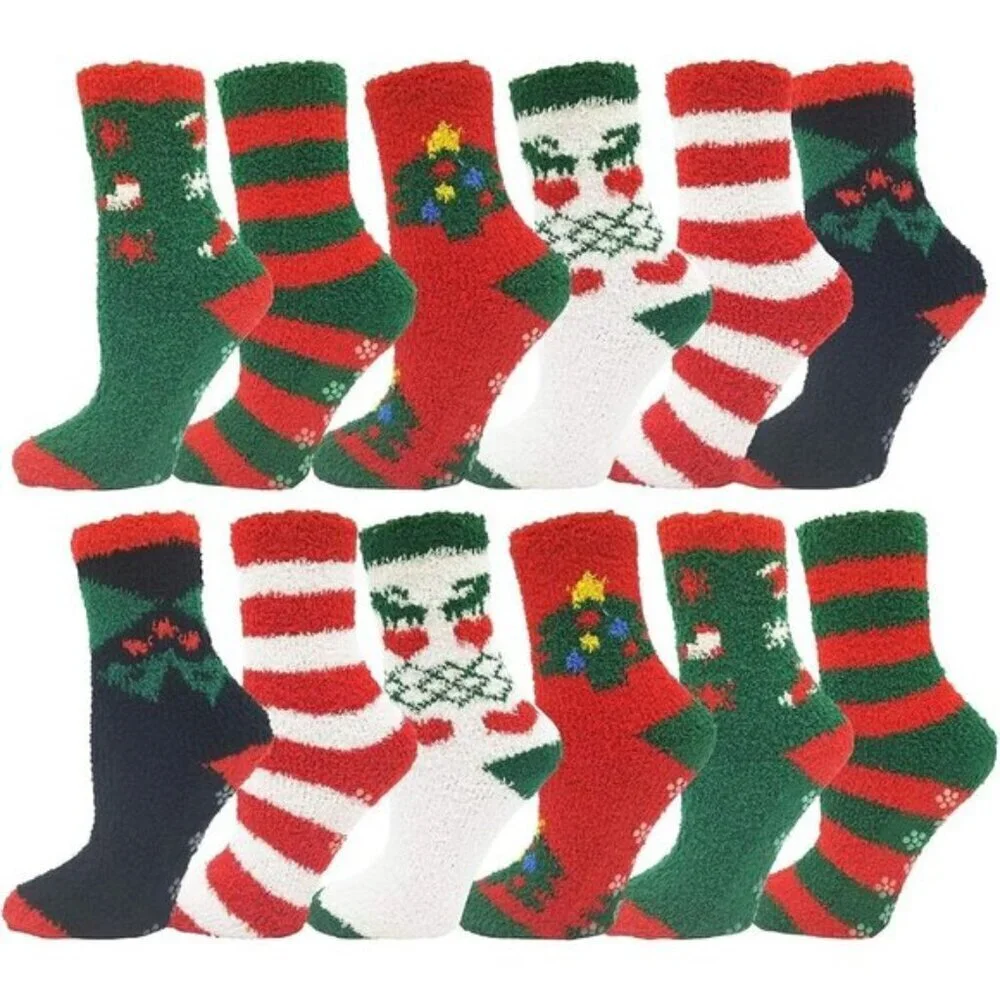 Winterlace Womens 12-Pair Christmas Socks Colorful Holiday Novelty Patterns